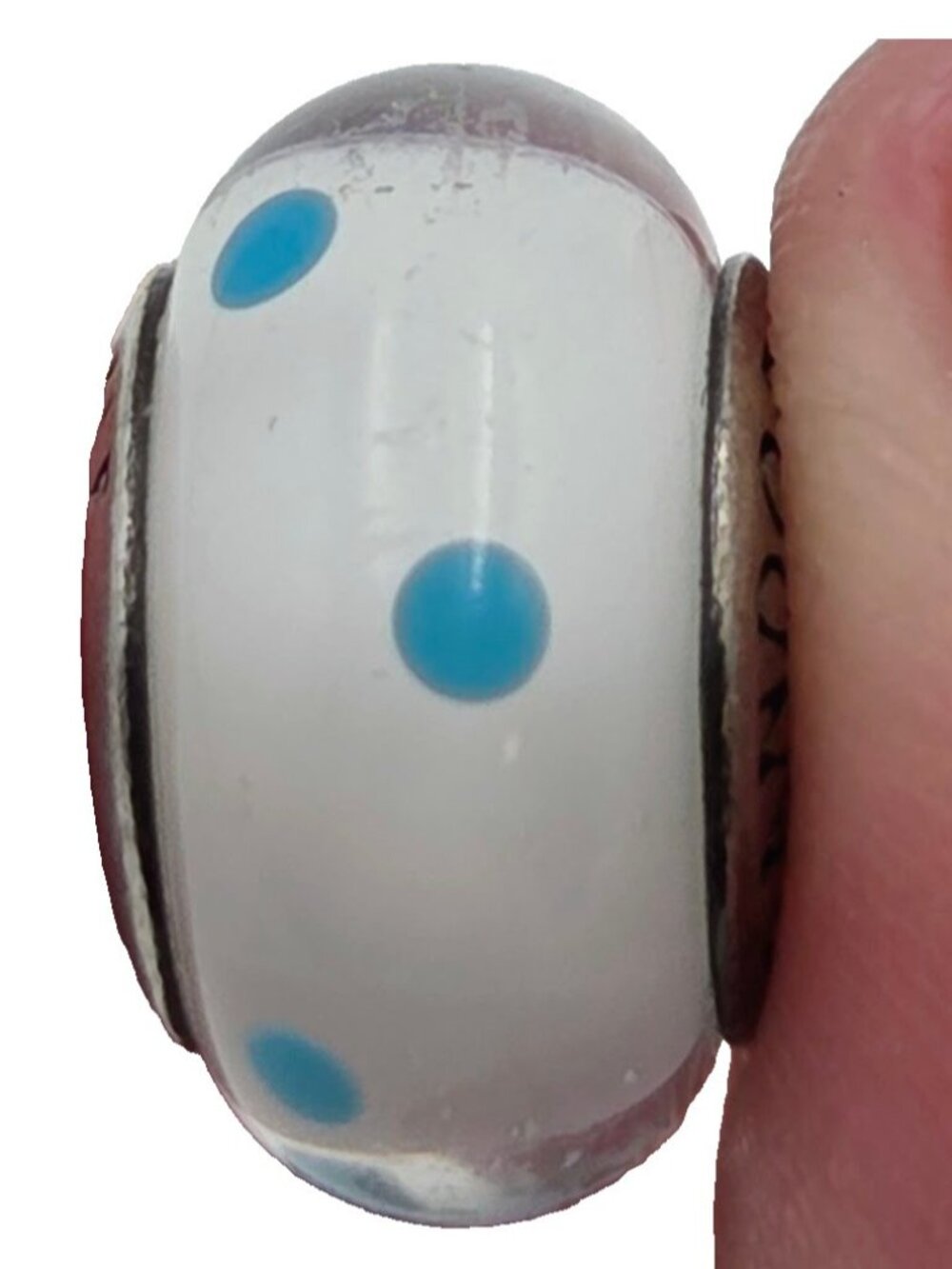 Pandora Sterling Silver Polka Dots Blue Turquoise Murano Glass Bead Charm Read